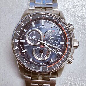 USED Citizen Eco-Drive PCAT Chronograph Watch w/Dark Blue Dial (CB5880-54L)